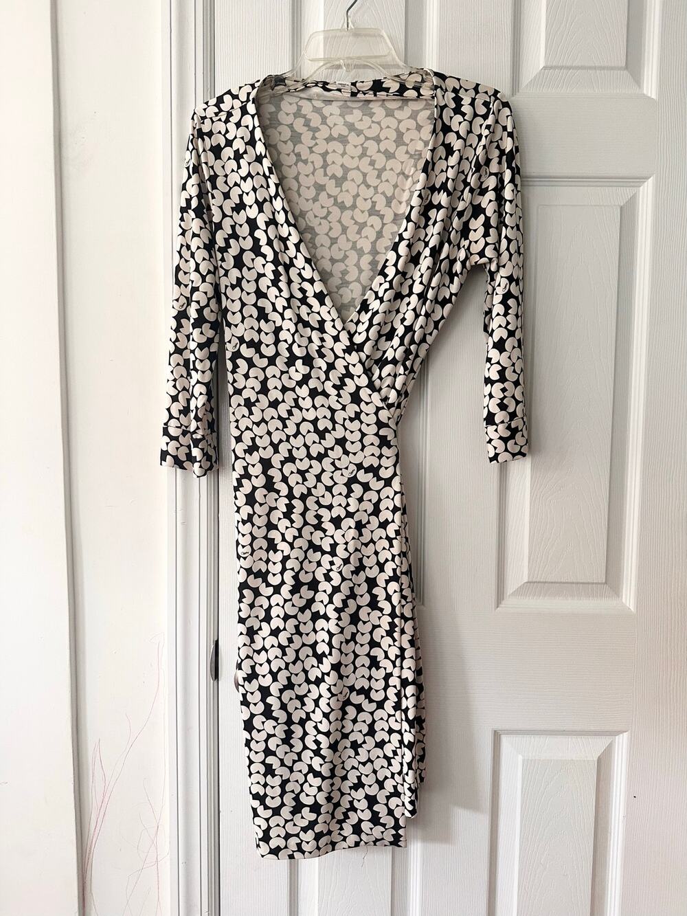 Diane Von Furstenberg New Julian Two Silk Black White Pac Man Wrap Dress 10 Rare